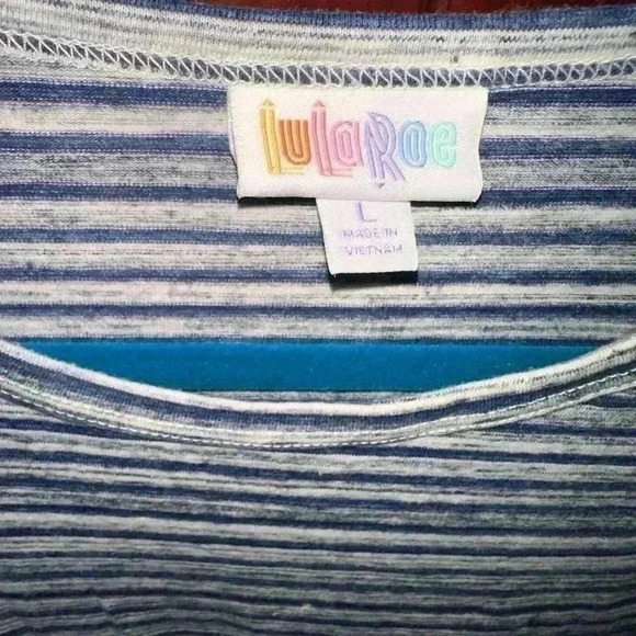 Lularoe large Maurine denim blue striped Maurine swing dress.From my stash! EuUC - Picture 4 of 7
